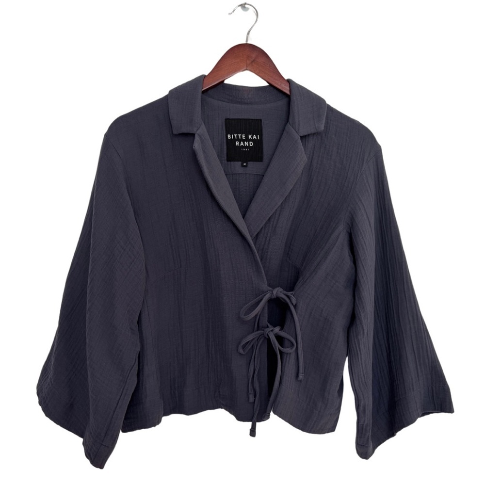 Bitte Kai Rand Double‎ Weave Short Jacket Medium Gray Gauzy Asymmetrical Tie